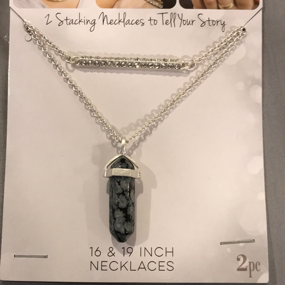 Darice NWT Silver Stacking necklaces glass black quartz & bar